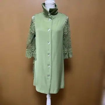 택 포함 새상품 올리브 그린 레이스 소매 튜닉