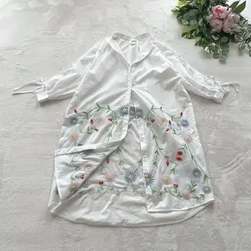 스칼라 풀 오픈 자수 코튼 100% 롱 원피스 오픈 숄더