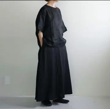 미사용 무인양품 헴프 플레어 스커트 M 블랙 헴프 100%