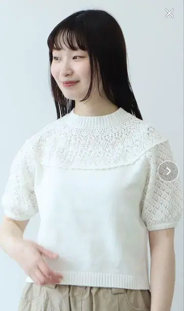 이전 시즌 뷔르데사봉 시스루 니트 레이스 카라 풀오버 퍼프 슬리브