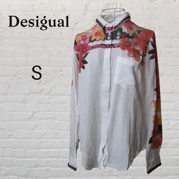 Desigual 데시구알 블라우스 화이트 꽃무늬 카라 자수 S