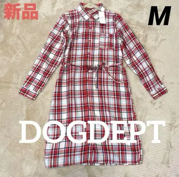 새상품 DOGDEPT 자수 로고 끈 리본 포함 원피스 롱 셔츠 빨간색 M