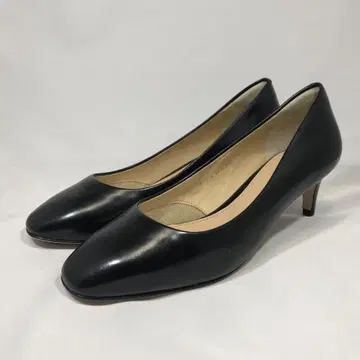 새상품 PIC&PAY 천연 가죽 스퀘어 토 펌프스 22cm 블랙 가죽