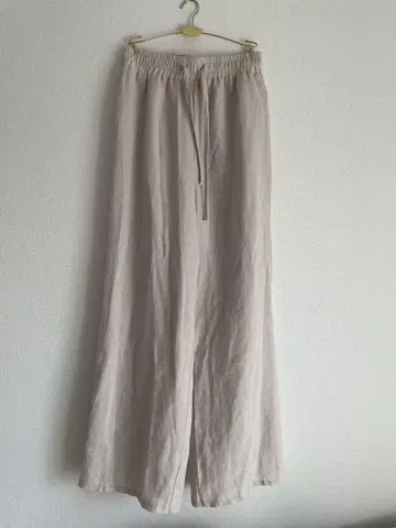 베이지 린넨풍 와이드 팬츠 허리밴딩