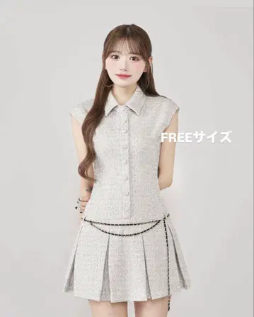 다리치 체인 벨트 트위드 미니 원피스