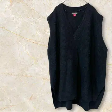 블랙 V넥 니트 베스트 [2XL] 뷔스티에 베스트
