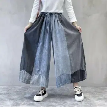 패치워크 디자인 와이드 팬츠