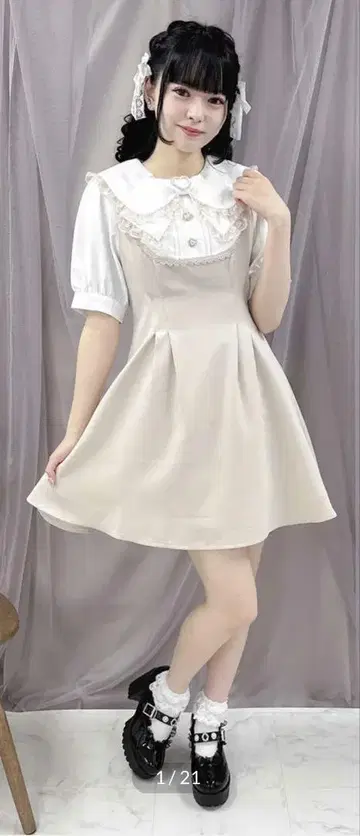 ROJITA 반팔 레이스 리본 카라 원피스