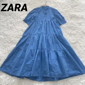 자라 ZARA 티어드 롱 원피스 밴드 카라 퍼프 슬리브 S 파랑