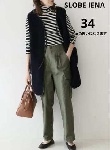 SLOBE IENA 백 새틴 카고 팬츠 34 브라운
