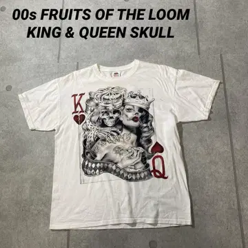 00s 프룻 오브 더 룸 킹 퀸 스컬 프린트 THE 셔츠 화이트