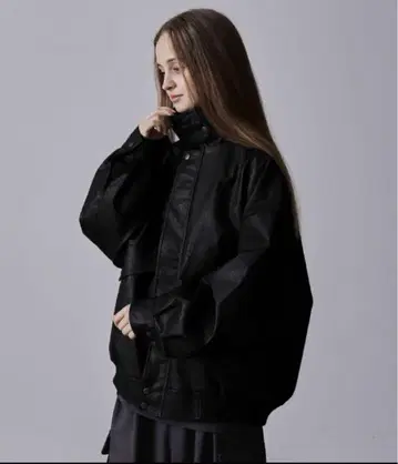 CLEL 빈티지 디자인 인조 가죽 블루종 블랙 M