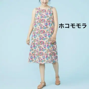 호코모모라 Abrazar 프린트 원피스 슬리브리스 핑크 A 라인 여름