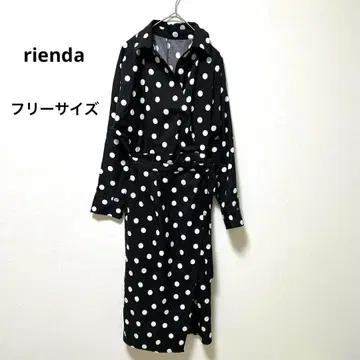 rienda 원피스 도트 리본 벨트 랩 스커트 롱