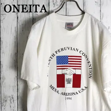 90년대 멕시코제 ONEITA 1994년 성조기 페루 국기 프린트 티셔츠
