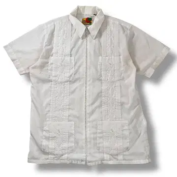 90s HABAND GUAYABERA 쿠바 셔츠 자수 구제 의류 화이트