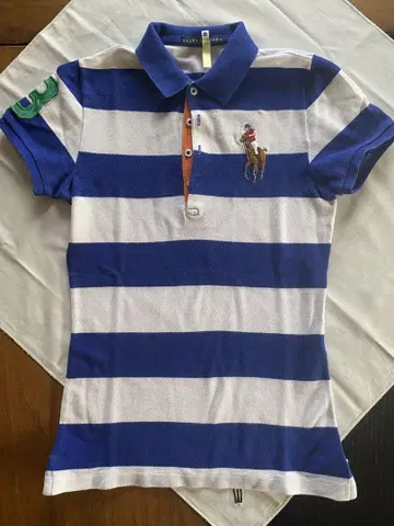 Ralph Lauren 반팔 피케 셔츠 파랑과 화이트 스트라이프