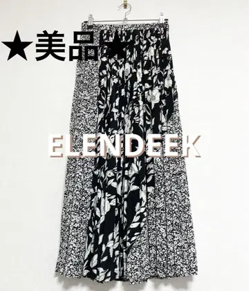 ELENDEEK 플라워 절개 플리츠 스커트 (블랙) 01 사이즈