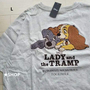 디즈니 강아지 이야기 사가라 자수 반팔 티셔츠 카드놀이 레이디 L