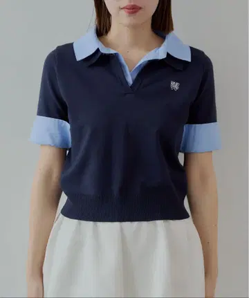 네이비 스카이블루 반팔 폴로 니트