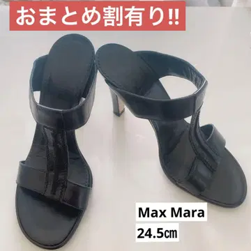 Max Mara 뮬 T 스트랩 이탈리아제 천연 가죽 블랙 24.5cm