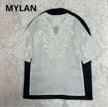 MYLAN 마이 린넨 자수 린넨 카프탄 튜닉 7부 소매