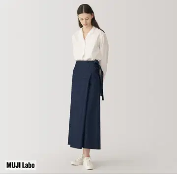 MUJI 무인양품 와시 혼합 데님 랩스커트 S-M