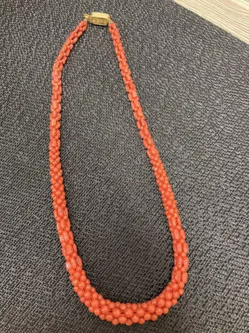 오렌지 비즈 목걸이 약 40cm 금장 장식