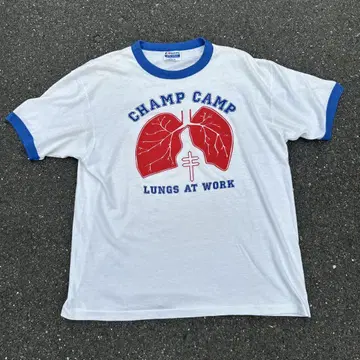 80s Hanes 링거 티셔츠 CHAMP CAMP 그리스도 장기 티셔츠