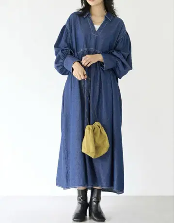 LAVEANGE 데님 개더 원피스