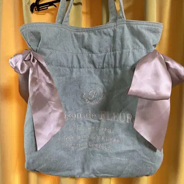 Maison de FLEUR 더블 리본 개더 토트백 데님