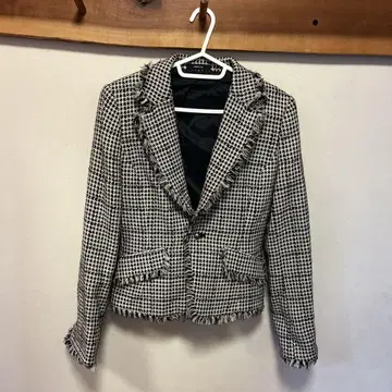 COMME CA ISM 프린지 화이트 블랙 체크 블레이저 L 사이즈