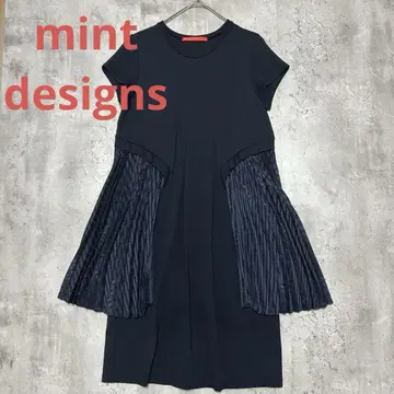 Mint Designs 반팔 도킹 플리츠 원피스/네이비/일본제