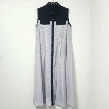 스트라이프 슬리브리스 셔츠 원피스 블루 네이비