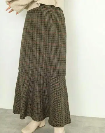 새상품급 wcloset 체크 무늬 롱 스커트 머메이드 포켓 포함