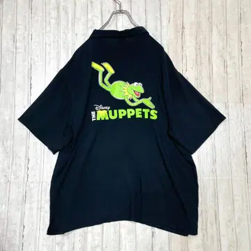 디즈니 MUPPETS 반팔 셔츠 자수 백 프린트 레이온 블랙