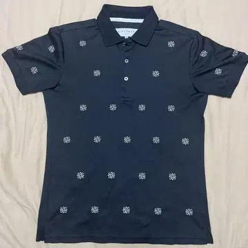 St ANDREWS 블랙 폴로 셔츠 M 꽃무늬 자수