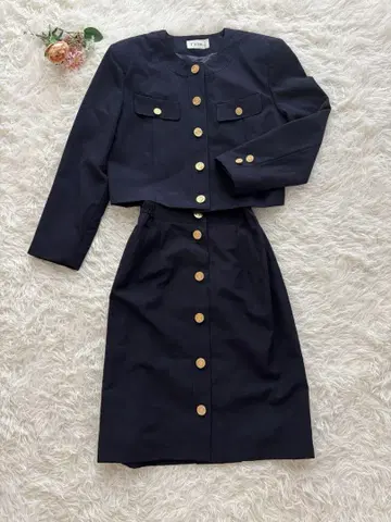 FROM-G 골드 버튼 네이비 셋업 자켓 스커트 레트로