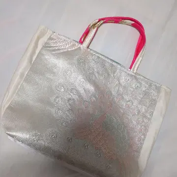 공작 무늬 기모노 가방 실버 핑크