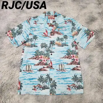 USA제 RJC 알로하 셔츠 반팔 셔츠 오픈 카라 셔츠 스카이블루