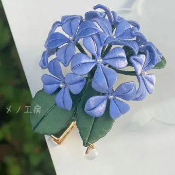 수국 헤어 클립 입체 자수풍 파랑