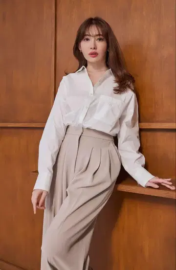 소호 와이드 레그 팬츠 베이지 M