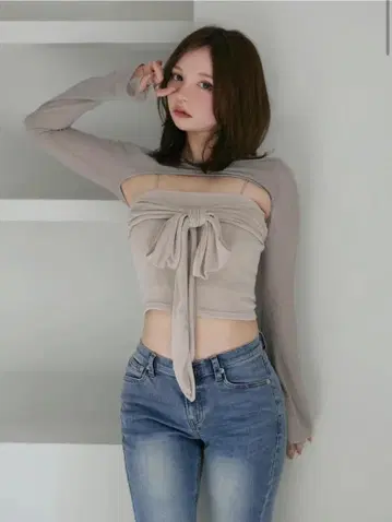 앤드메리 샤일라 리본 톱 베이지