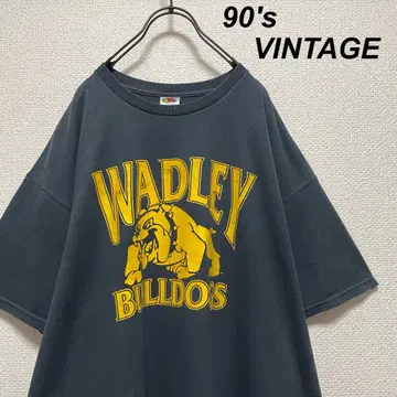 90s 빈티지 티셔츠 좋은 프린트 퇴색 블랙 불독 면 폴리 50%