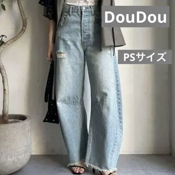 DouDou 데미지 커브 데님 색스 블루 PS 사이즈