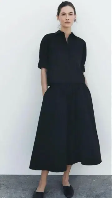 자라 퍼프 미디 스커트