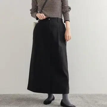 어반 리서치 도어스 A 라인 치노 롱 스커트 블랙 허리 밴딩