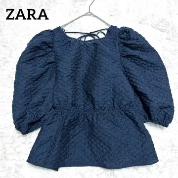 ZARA 자라 페플럼 블라우스 백 리본 벌룬 소매 L