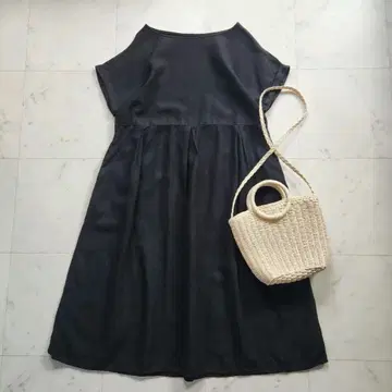 네스트로브 린넨 100% 반팔 원피스 블랙 검정 넉넉한 일본제