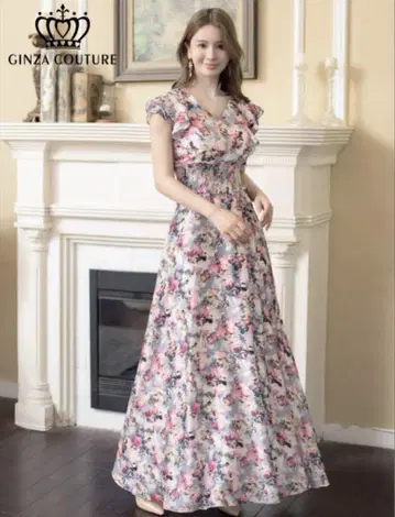 ginza couture ERUKEI 프릴 꽃무늬 롱 드레스